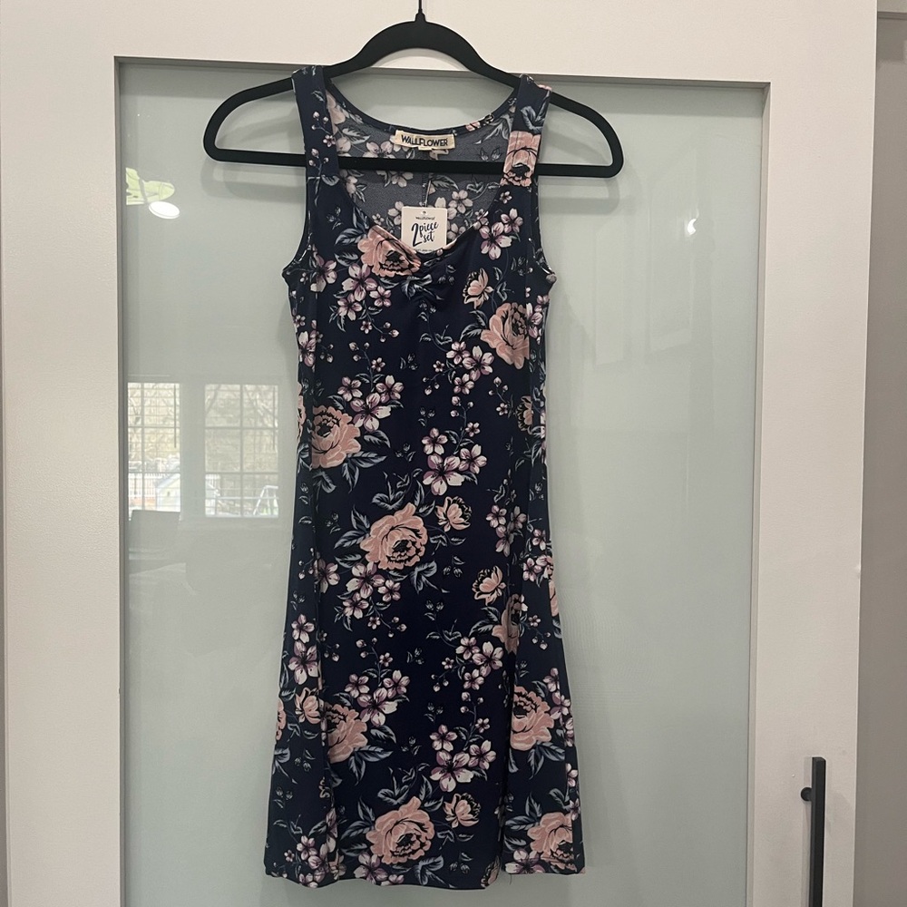 Wallflower Navy Blue Floral Sun Dress, Size XS